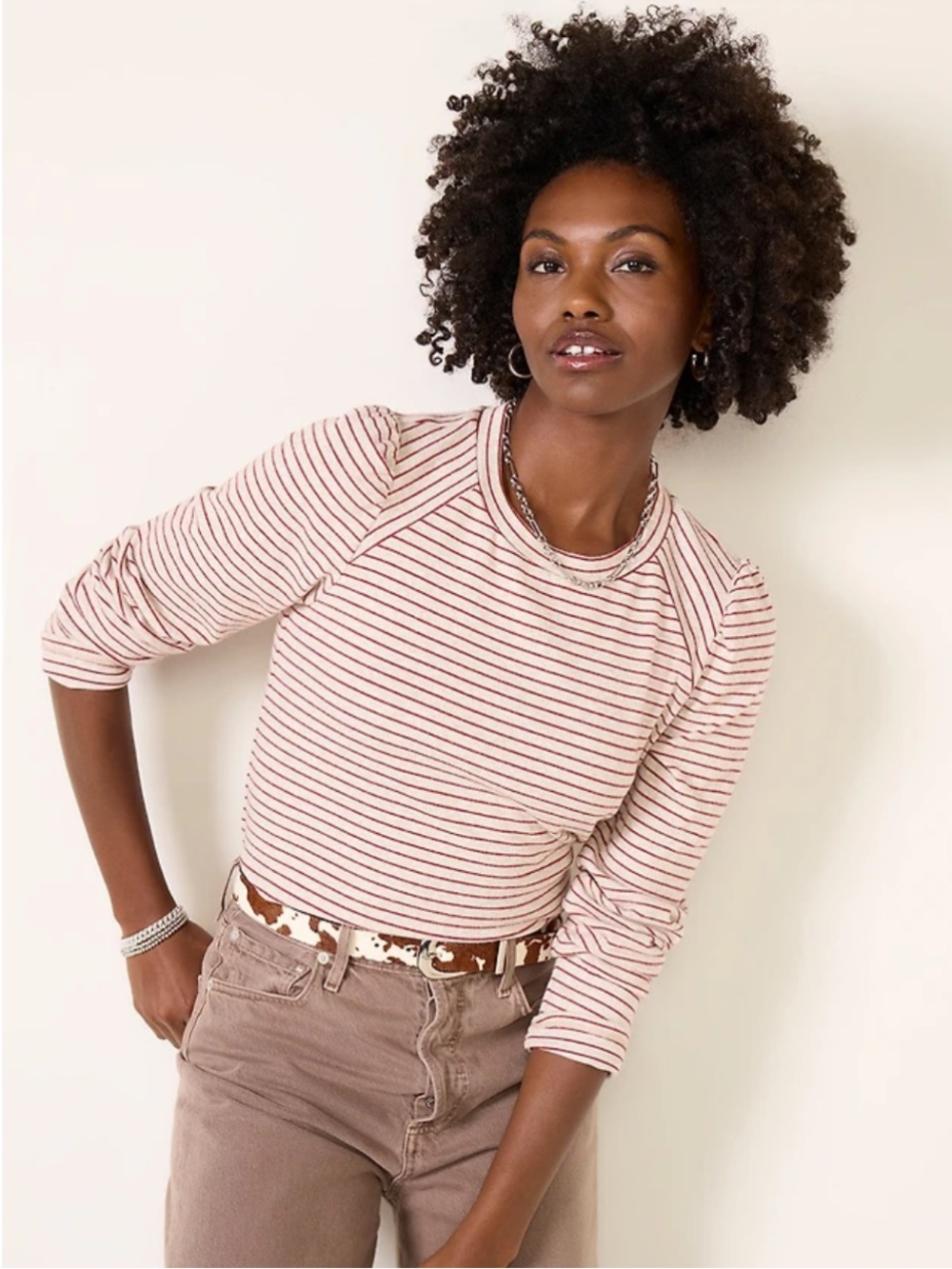 NWT Evereve Jeanne Striped Puff Long Sleeve Top Size Medium
